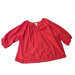 Calypso St. Barth Eyelet Button Down Blouse | Pink | 3X